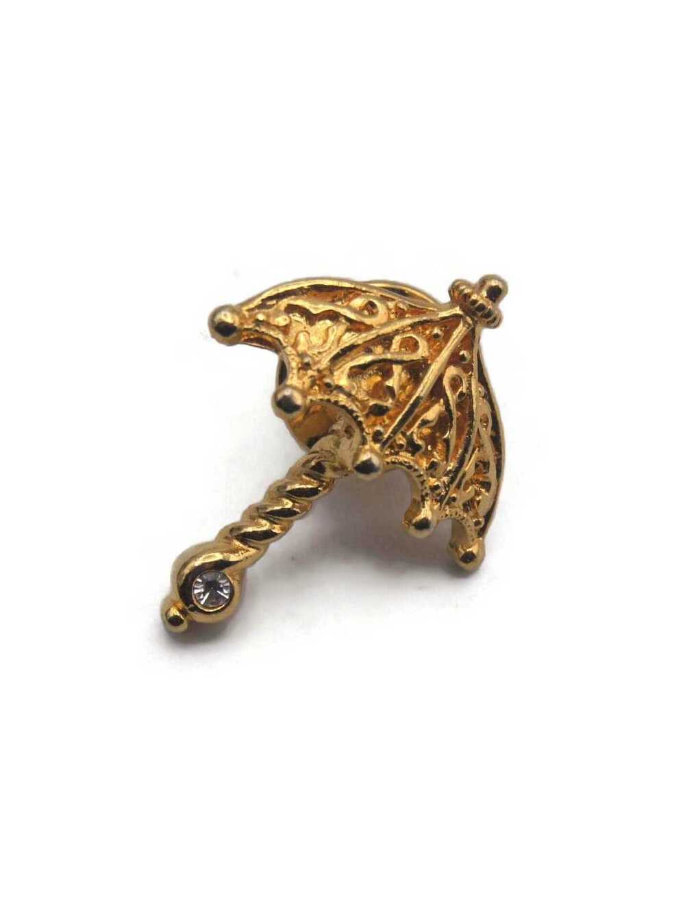 Vintage Avon Gold and Clear Crystal Umbrella Lapel Pin.